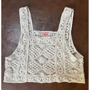 Gypsy Rose Crochet Crop Top Size Small Cotton Off White Hippie Beach Festival